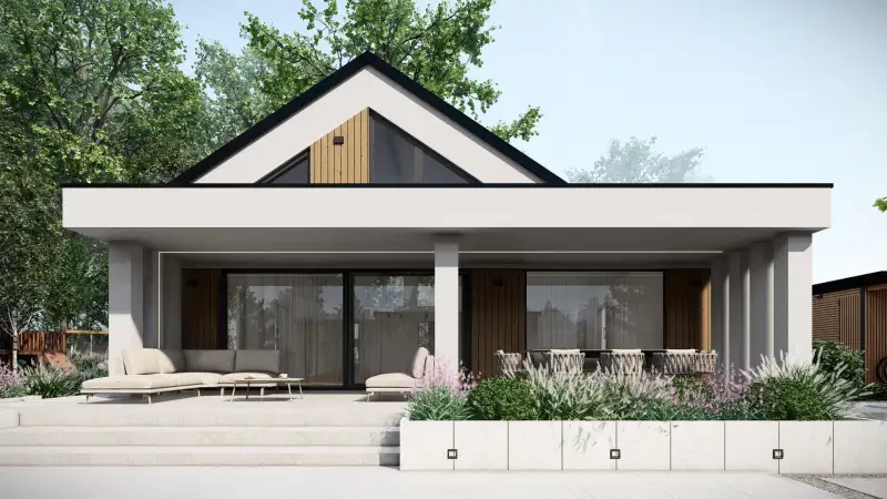 Funkcjonalny ogród z basenem i paleniskiem w Orzeszu