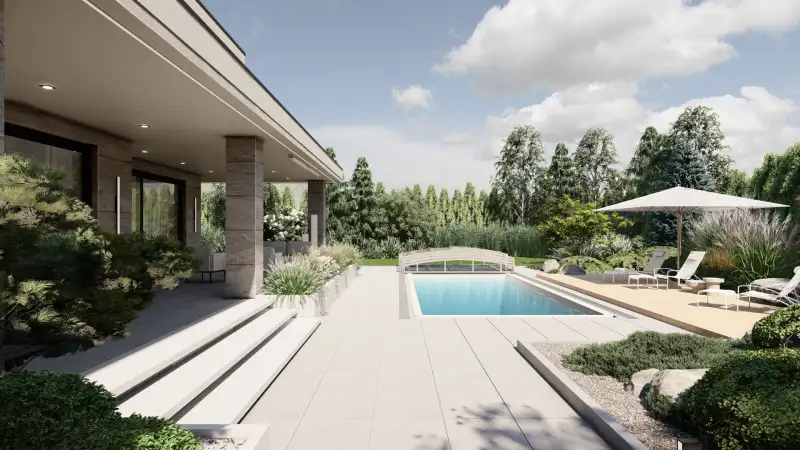 Nowoczesny ogród z basenem – Tarnowskie Góry