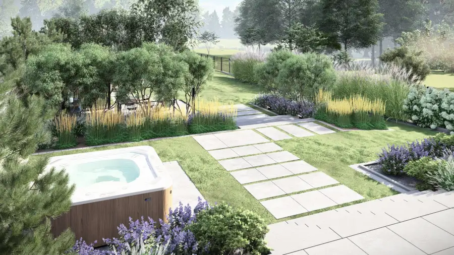 Projekt ogrodu przy nowoczesnej stodole