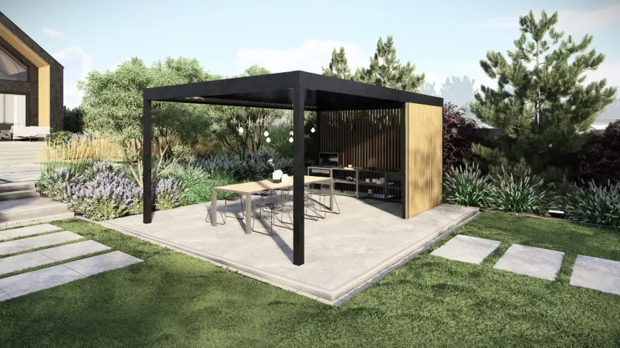 Projekt ogrodu przy nowoczesnej stodole