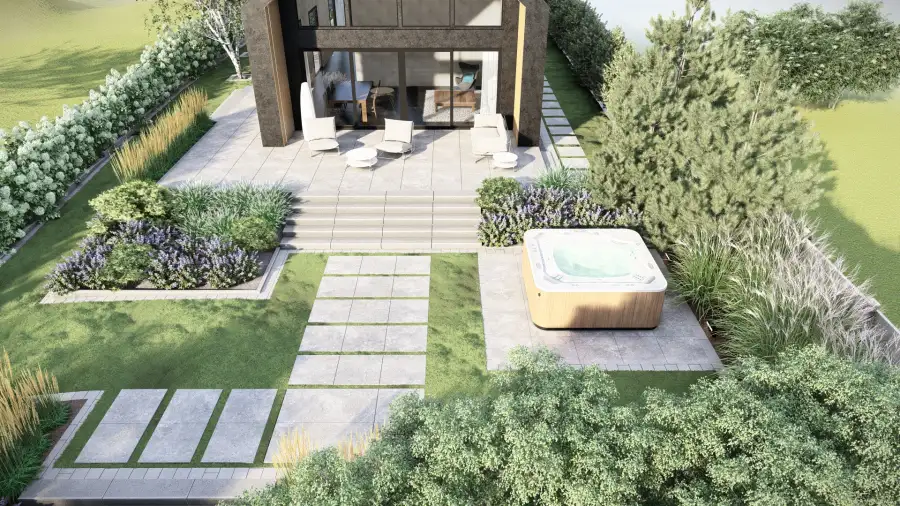 Projekt ogrodu przy nowoczesnej stodole