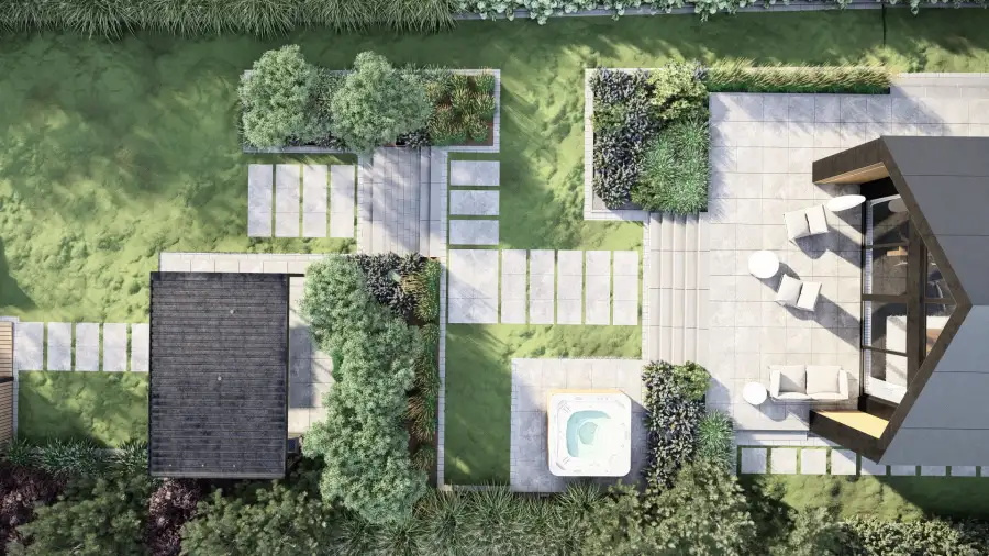 Projekt ogrodu przy nowoczesnej stodole