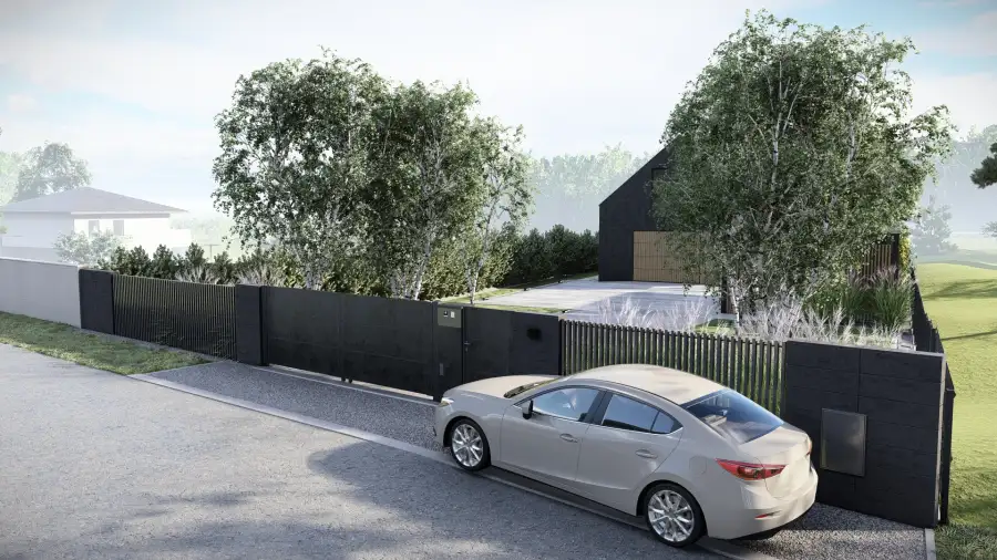 Projekt ogrodu przy nowoczesnej stodole