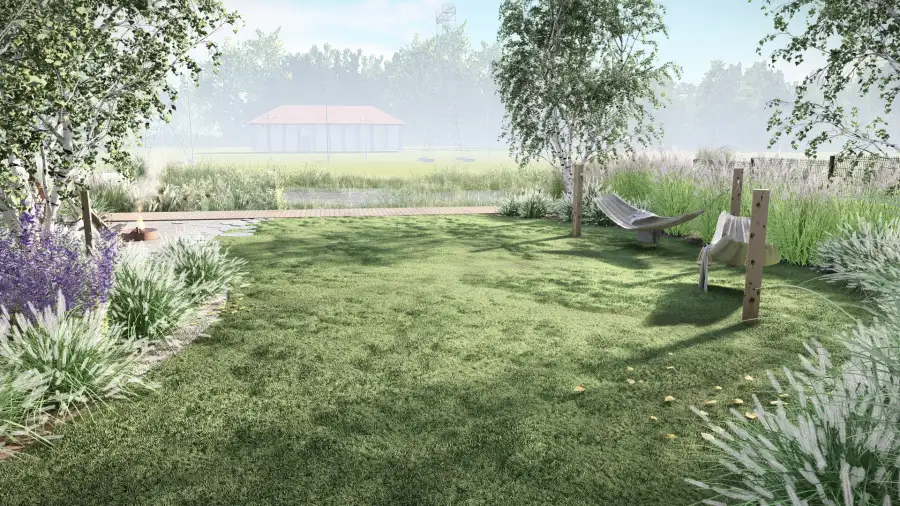 Projekt ogrodu przy nowoczesnej stodole