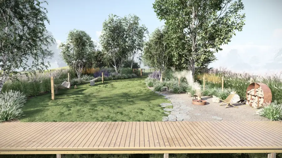 Projekt ogrodu przy nowoczesnej stodole