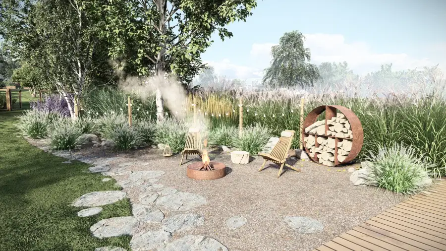 Projekt ogrodu przy nowoczesnej stodole