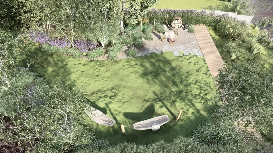 Projekt ogrodu przy nowoczesnej stodole