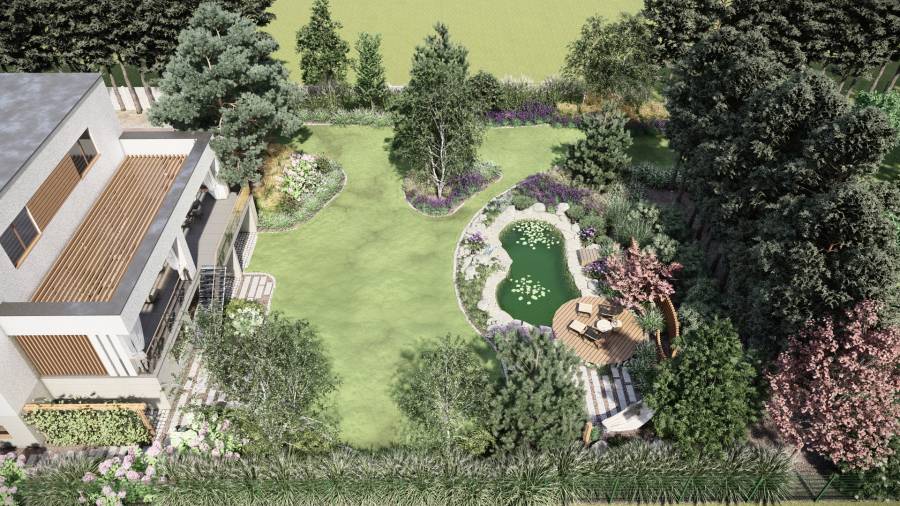 Ogród naturalny z oczkiem wodnym