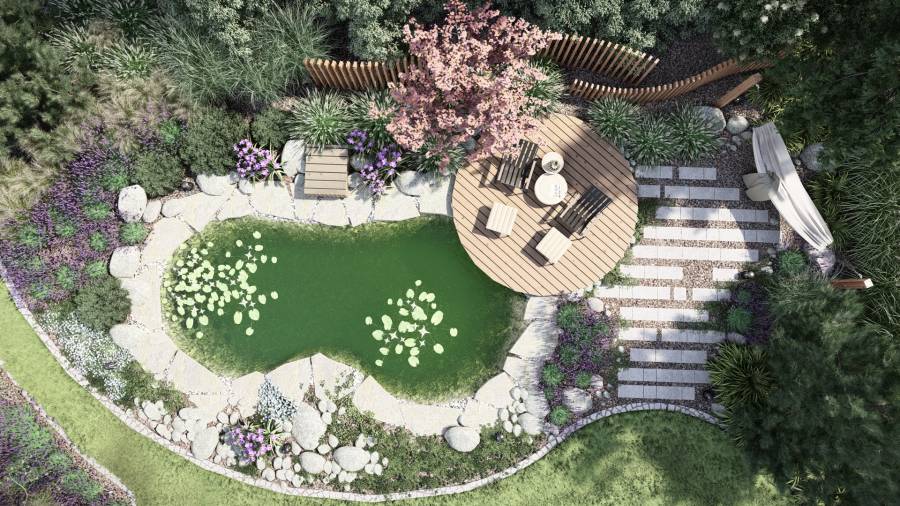 Ogród naturalny z oczkiem wodnym