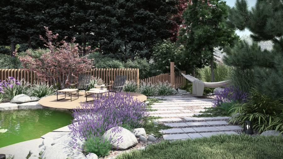 Ogród naturalny z oczkiem wodnym