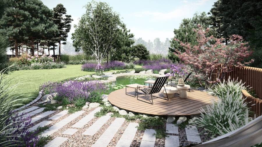 Ogród naturalny z oczkiem wodnym