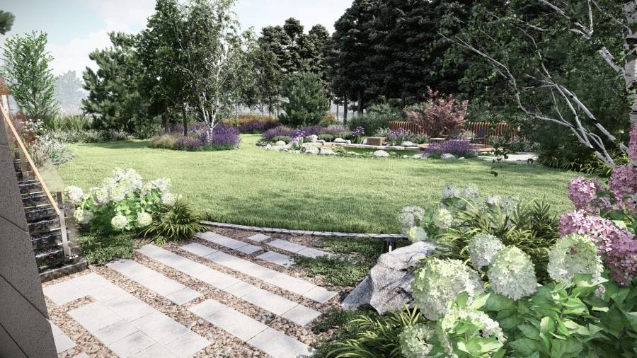 Ogród naturalny z oczkiem wodnym