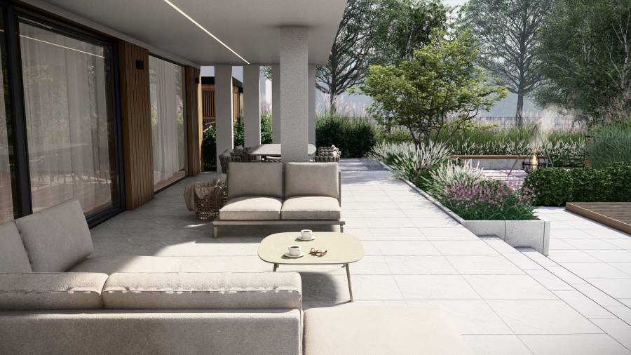 Funkcjonalny ogród z basenem i paleniskiem w Orzeszu