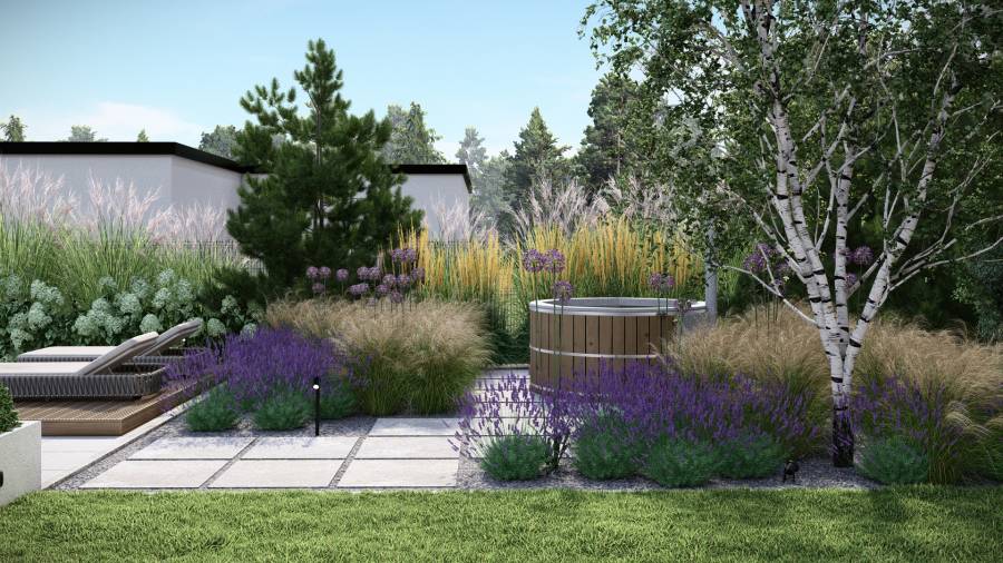 Funkcjonalny ogród z basenem i paleniskiem w Orzeszu