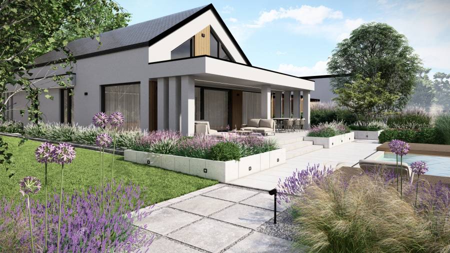 Funkcjonalny ogród z basenem i paleniskiem w Orzeszu