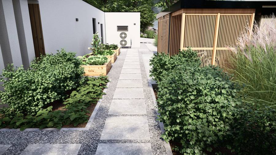 Funkcjonalny ogród z basenem i paleniskiem w Orzeszu