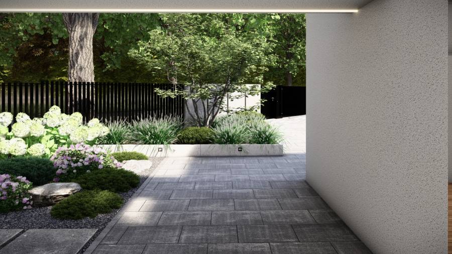 Funkcjonalny ogród z basenem i paleniskiem w Orzeszu