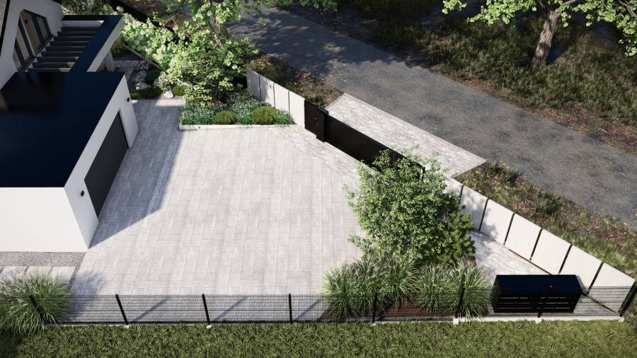 Funkcjonalny ogród z basenem i paleniskiem w Orzeszu