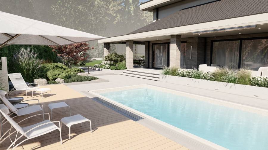 Nowoczesny ogród z basenem – Tarnowskie Góry