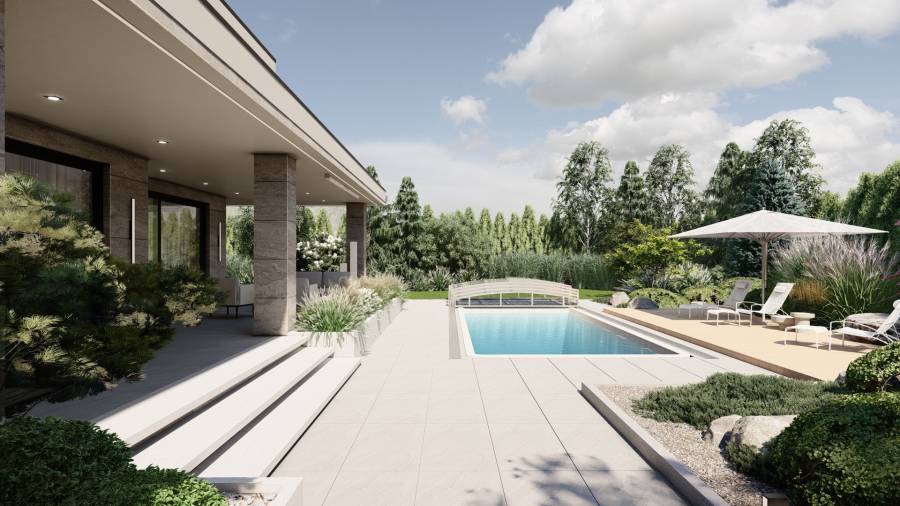 Nowoczesny ogród z basenem – Tarnowskie Góry