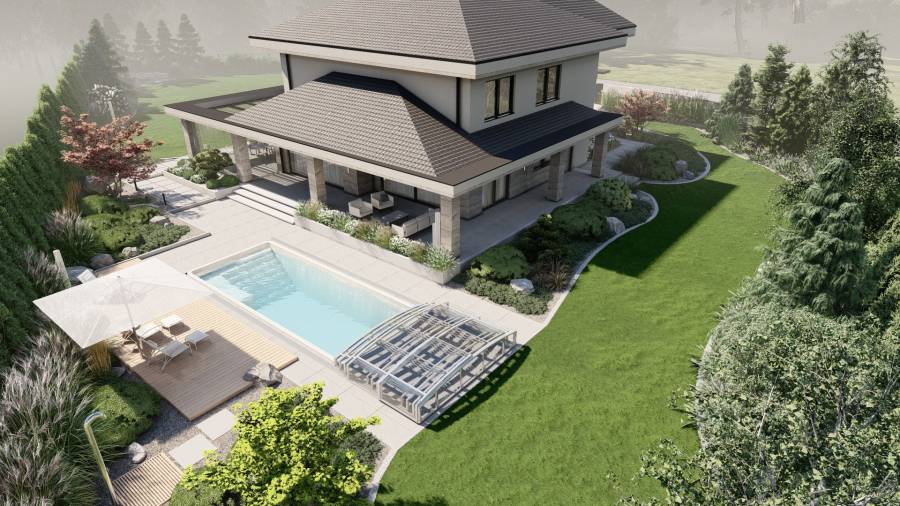 Nowoczesny ogród z basenem – Tarnowskie Góry