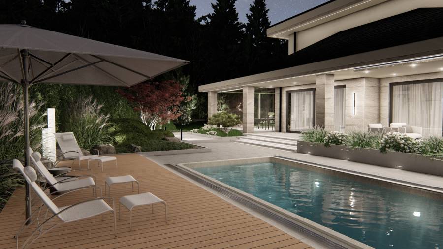 Nowoczesny ogród z basenem – Tarnowskie Góry