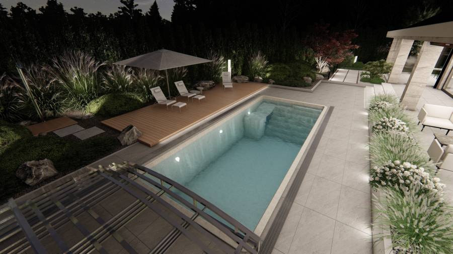 Nowoczesny ogród z basenem – Tarnowskie Góry