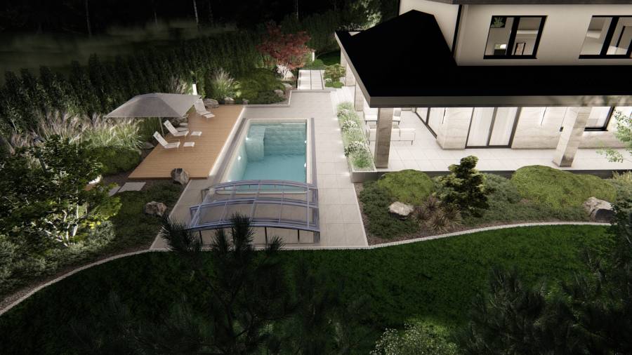 Nowoczesny ogród z basenem – Tarnowskie Góry