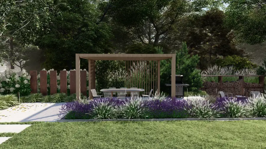 Nowoczesny ogród w leśnym otoczeniu