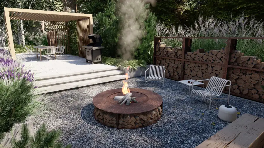 Nowoczesny ogród w leśnym otoczeniu