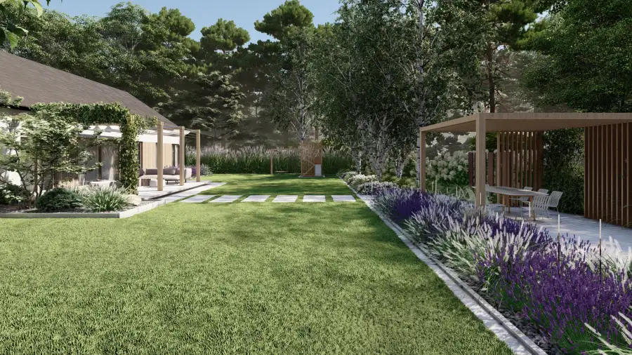 Nowoczesny ogród w leśnym otoczeniu