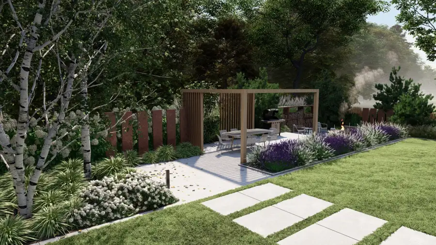 Nowoczesny ogród w leśnym otoczeniu