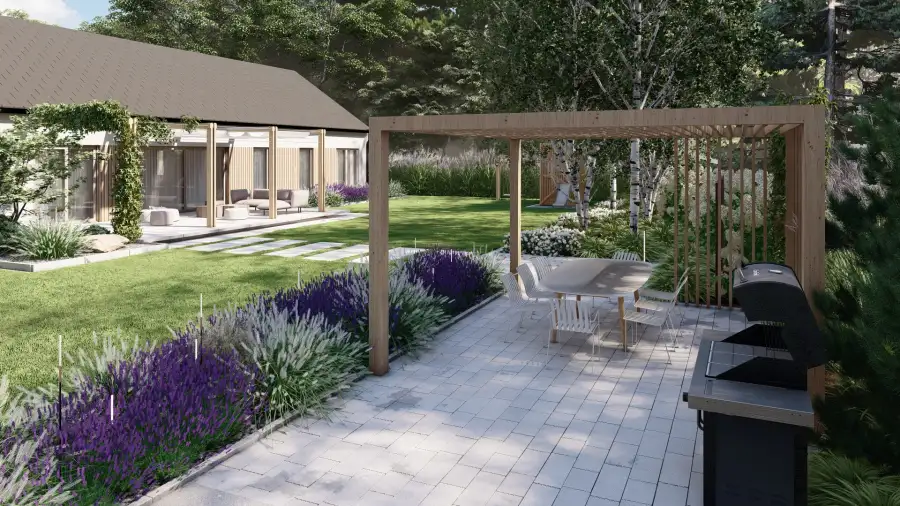 Nowoczesny ogród w leśnym otoczeniu